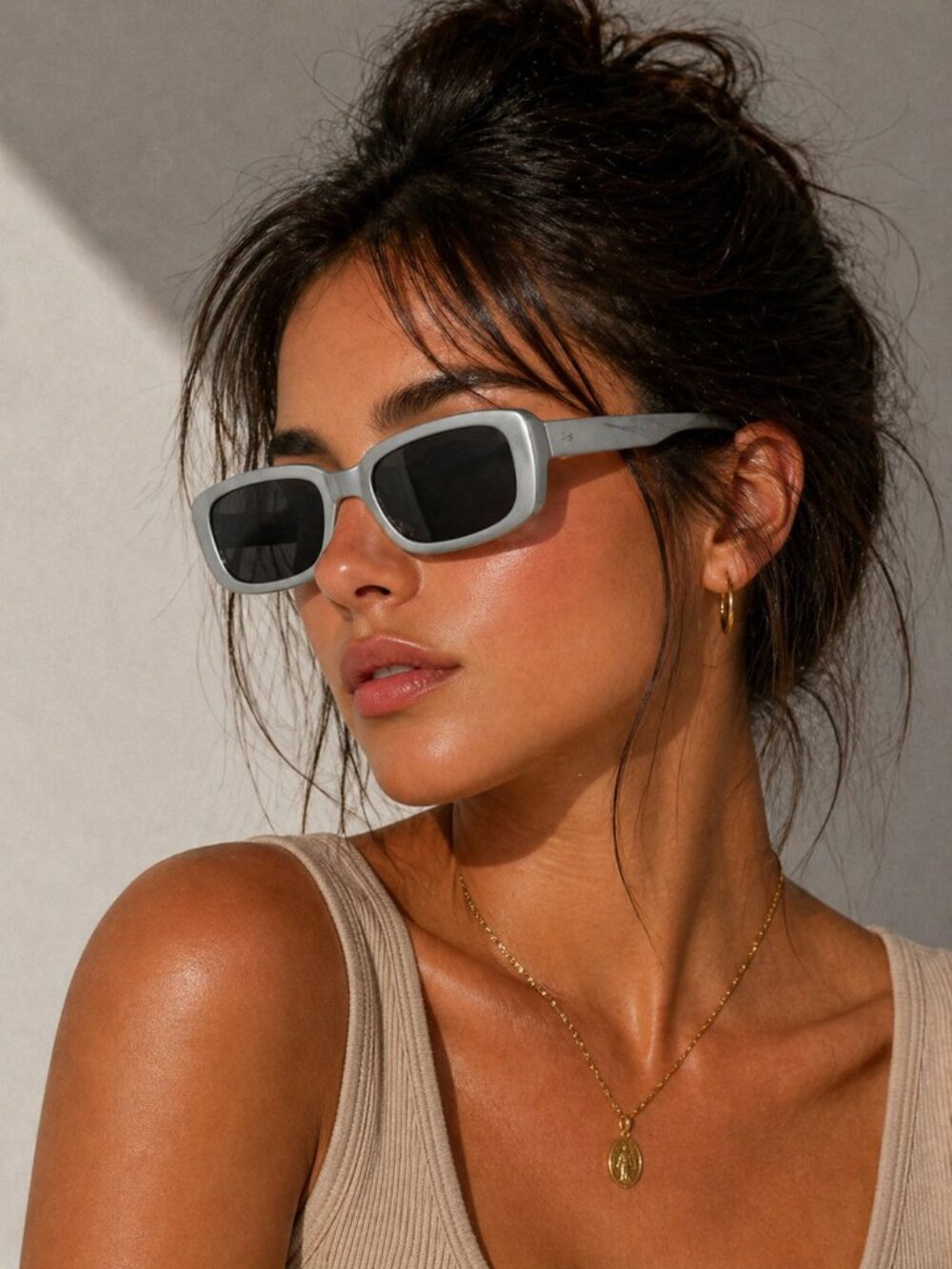 AIRE Ceres Rectangular Sunglasses Matte Silver Gray Frame Black Lenses NWT